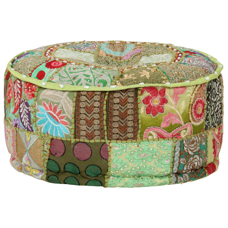 Pouf Vintage en Coton Vert Fait Main